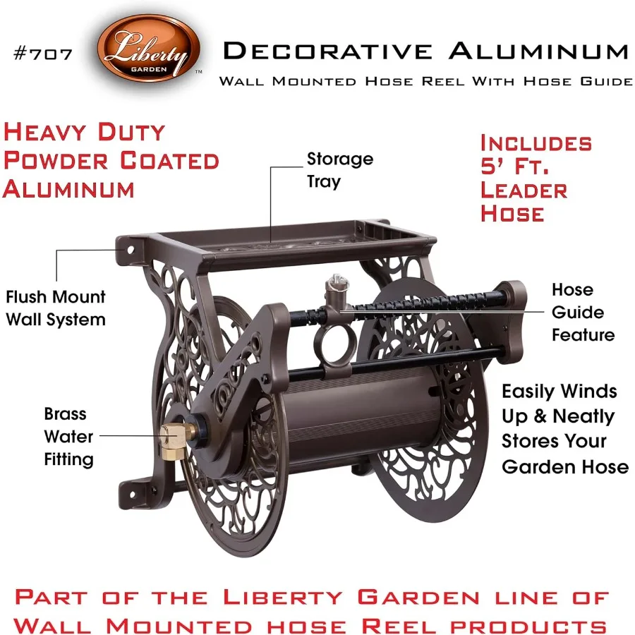 707装飾壁掛けガーデンガイドホースリール ブロンズ 屋外の庭や庭園に最適 スタイリッシュなブロンズ仕上げ