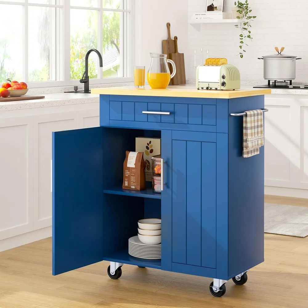 

Kitchen Island on Wheels with Storage Cabinet & Drawer, 26" Width Rolling Kitchen Table, Cart Handle for Towel Rack or Fr