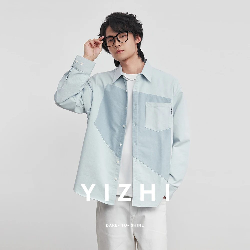 

Мужская рубашка с геометрическим двухцветным принтом, весна-осень 2026, новый тренд, корейский дизайн, нишевый силуэт, свободный крой, модный топ