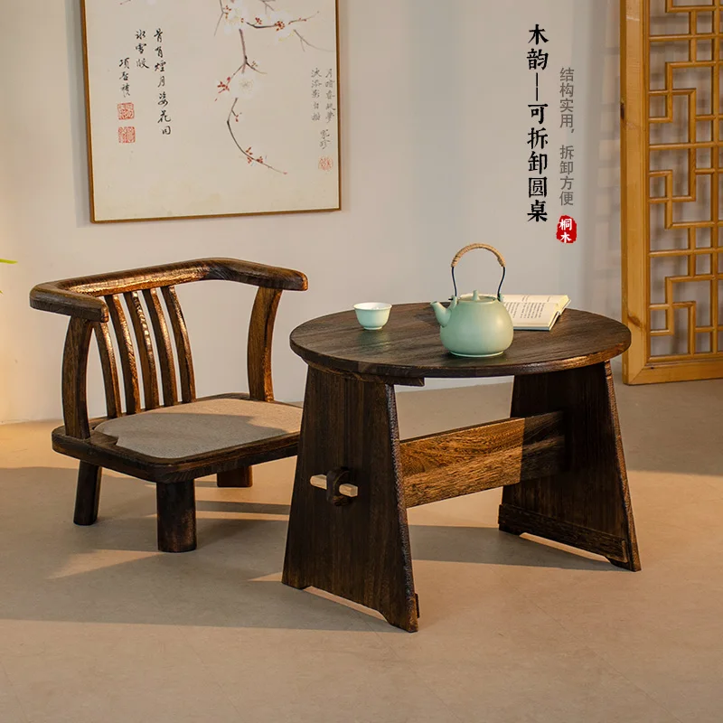 Solid Wood Round Coffee Table Detachable Tea Tables Japanese Style Low Floor Desk Balcony Tatami Furniture Living Room Accent