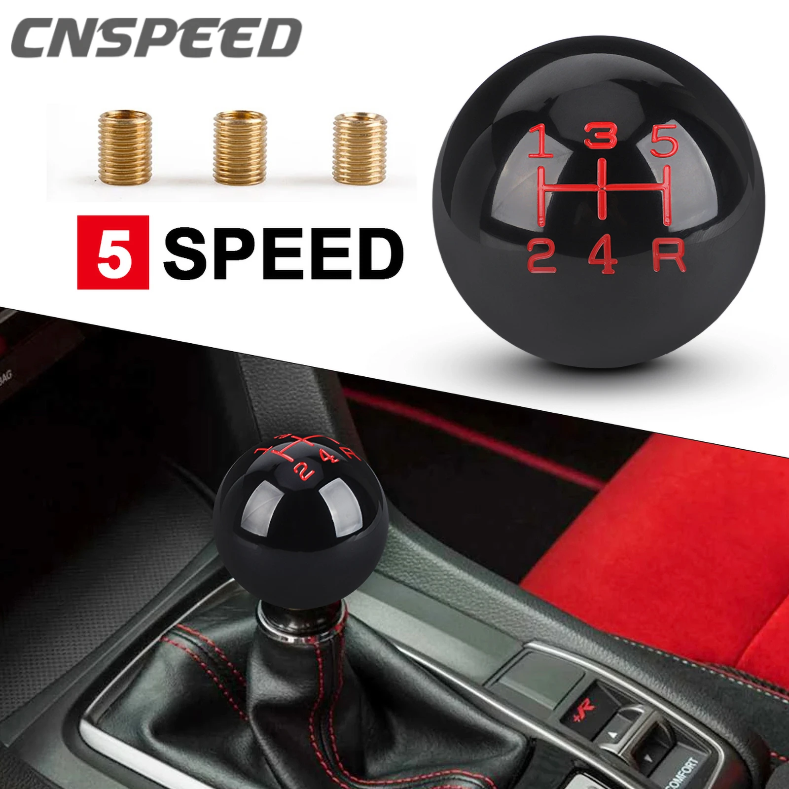 CNSPEED 5-biegowa okrągła gałka dźwigni zmiany biegów z adapterem M8 M10 M12 Wymiana dźwigni zmiany biegów Automatyczne ręczne głowice zmiany biegów