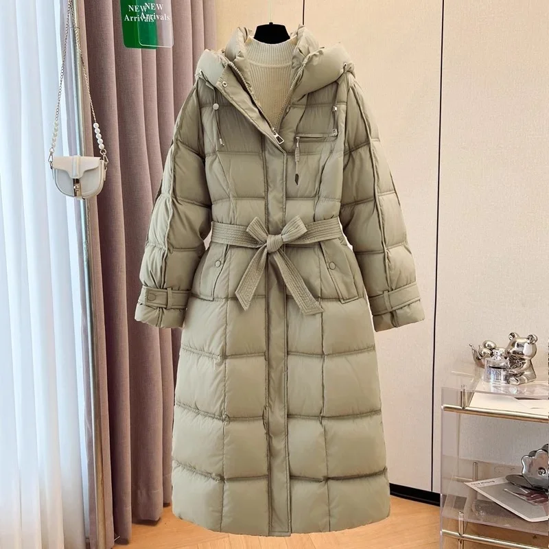 

2025 Winter Long Jacket Women Parkas Windbreaker Cotton Clothing Lace Up Large Size Loose Fashion Warm Slim Hooded Coat w1156