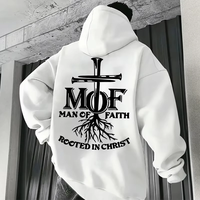 

2025 Hot Sale Men's Hoodie Man of Faith Jesus Print Hooded Sweatshirts Autumn Winter Daily Casual Sporty Fashion Hoody Outerwear