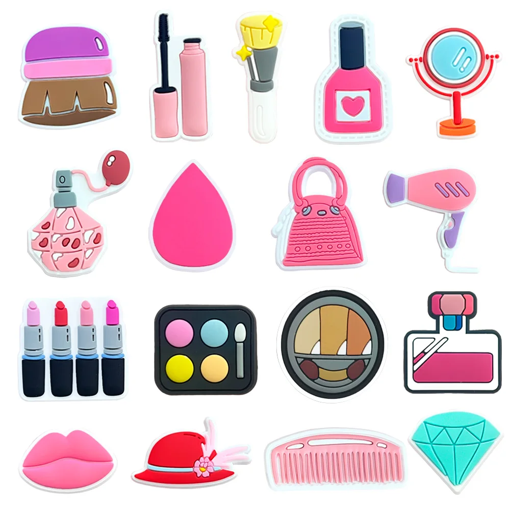 17Pcs/set Cartoon Cosmetics line Shoe Charms DIY Hole Shoes Detachable Buckle Garden Shoes Accessories Girls Women Festival Gift