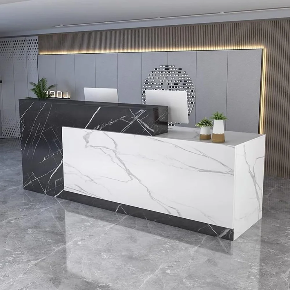 

63" Wood Reception Desk Counter with Drawers, Retail Checkout Counter, Reception Table Table for Salon Home