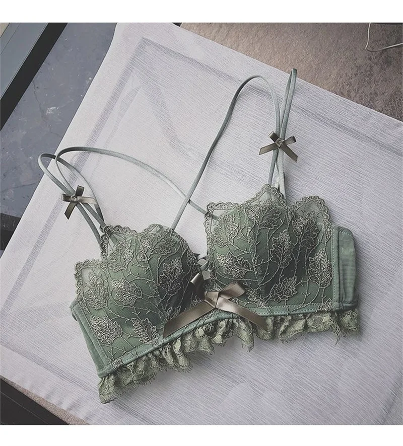 Green Ensemble Femme 2 Pieces Women's Lingerie Set Seamless Mesh Wireless Push Up Bras And Panty Underwear