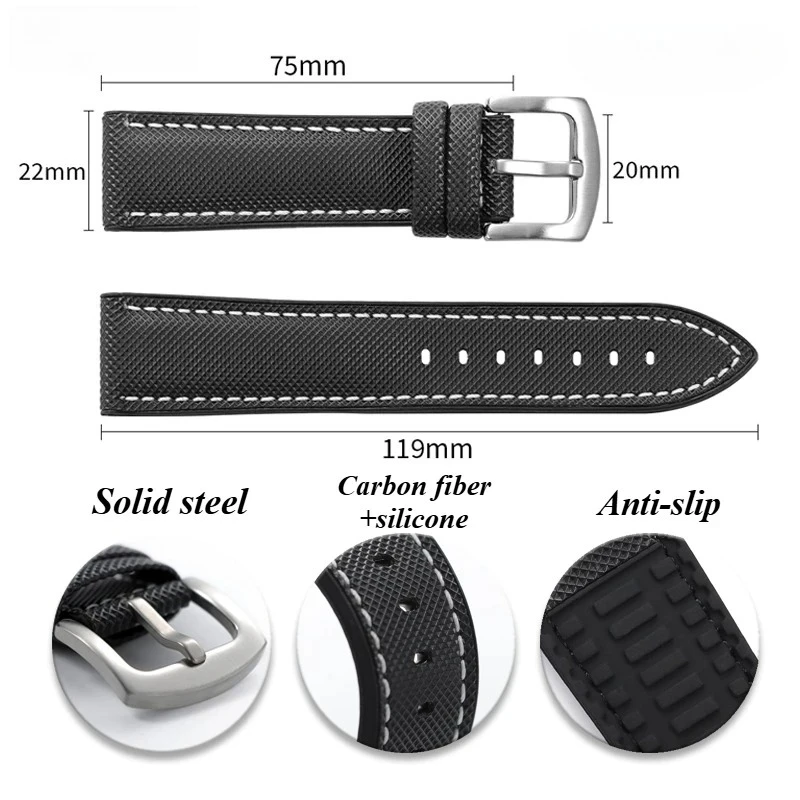 Силиконовый ремешок из углеродного волокна 20 мм 22 мм 24 мм спортивный водонепроницаемый ремешок для часов Omega для IWC для часов Citizen мужские аксессуары