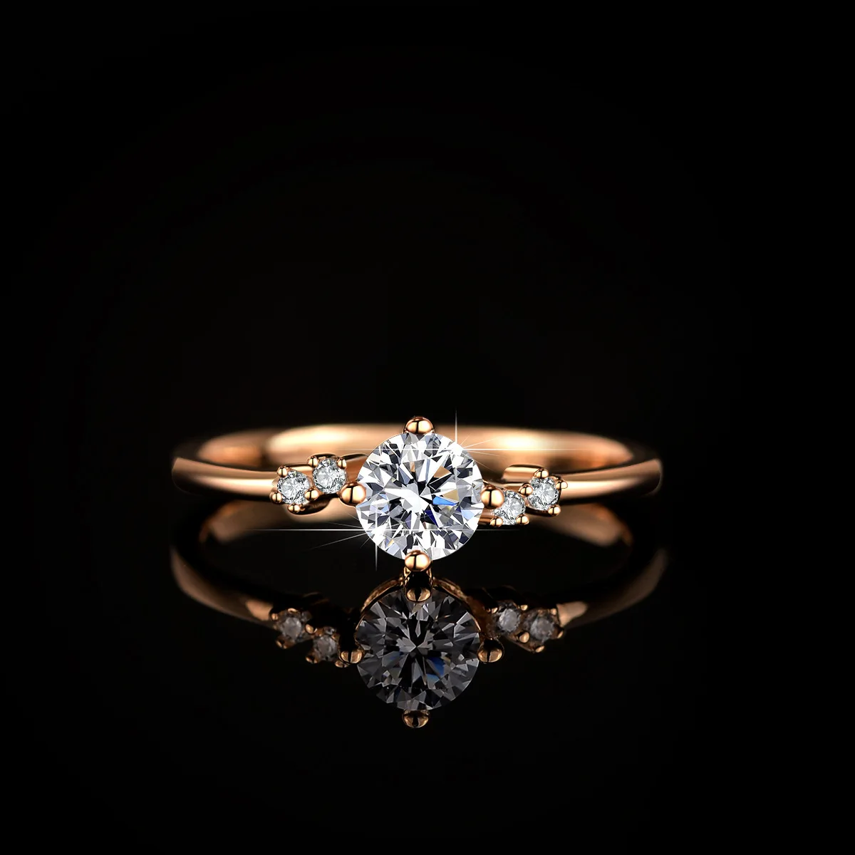 

18K Champagne Gold Moissanite Women's Ring Princess Crown ins Ring Champagne Gold Ring