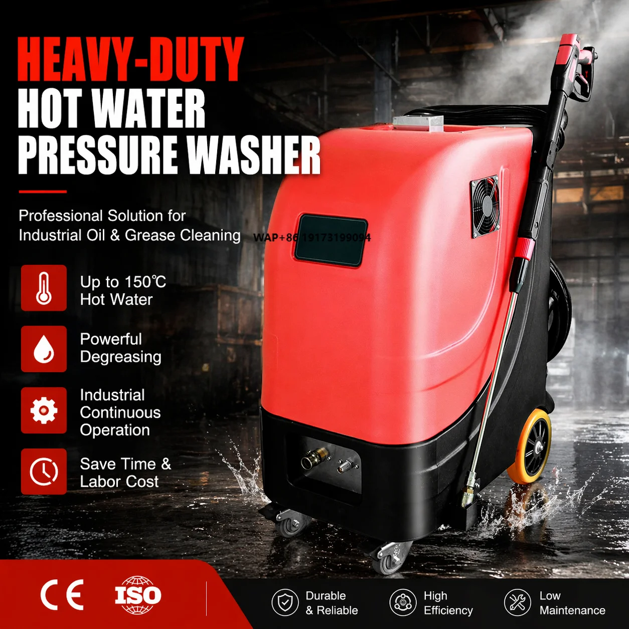 220V New Plastic Hot Water High Pressure Washer for Heavy Grease Cleaning Industrial Equipment