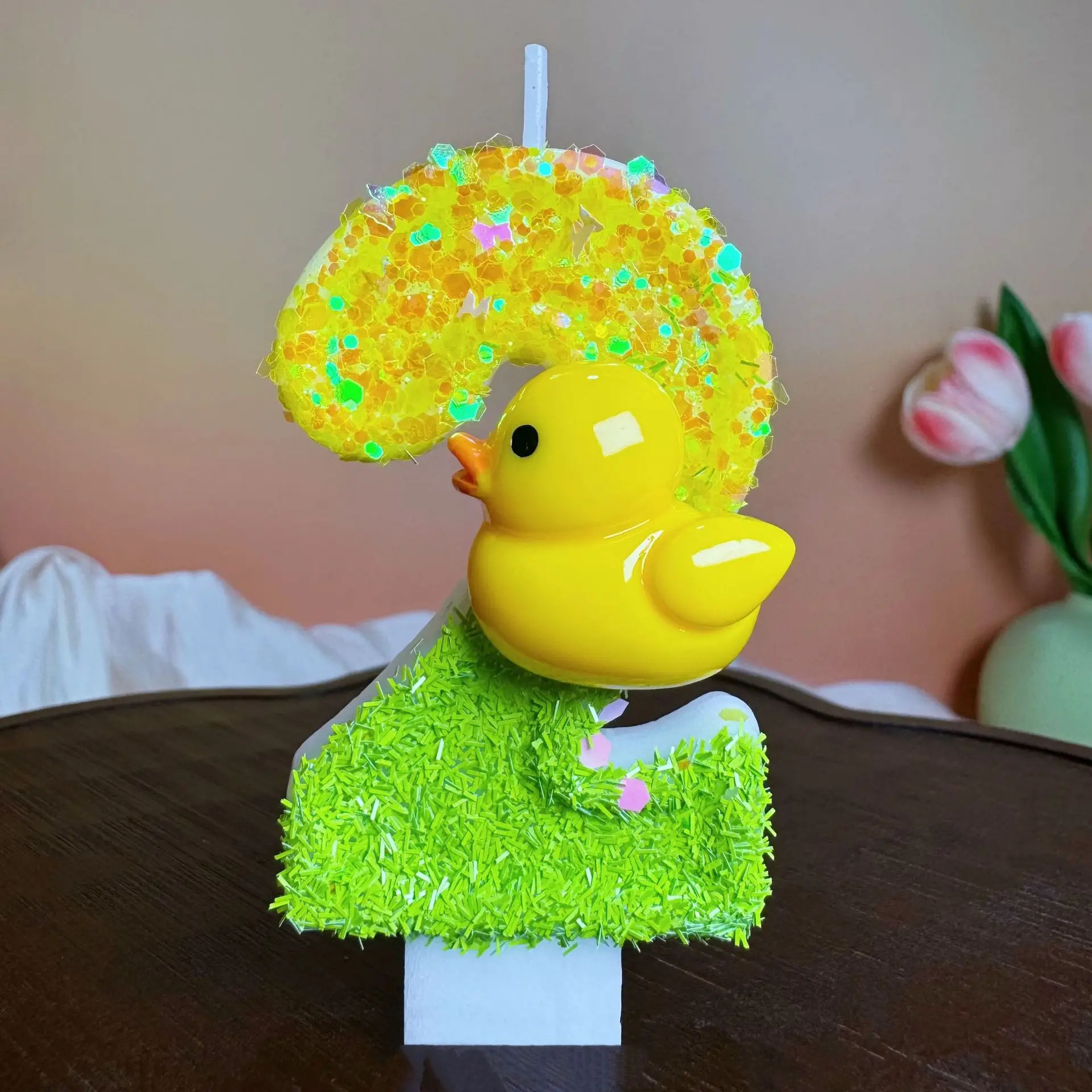 Yellow grass green small yellow duck digital candle, party gift, festival decoration, birthday and anniversary candle