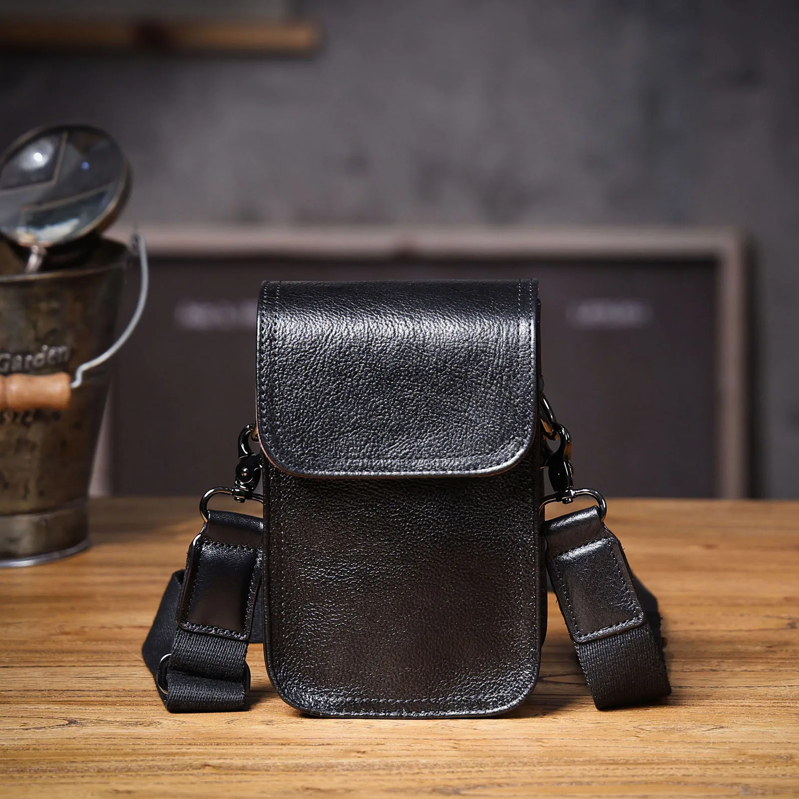 Echte Leder-Umhängetasche für Herren, Crossbody-Taschen, einfache Rindsleder-Gürteltasche, hochwertiges, pflanzlich gegerbtes Leder, modisch und lässig – Detail 23