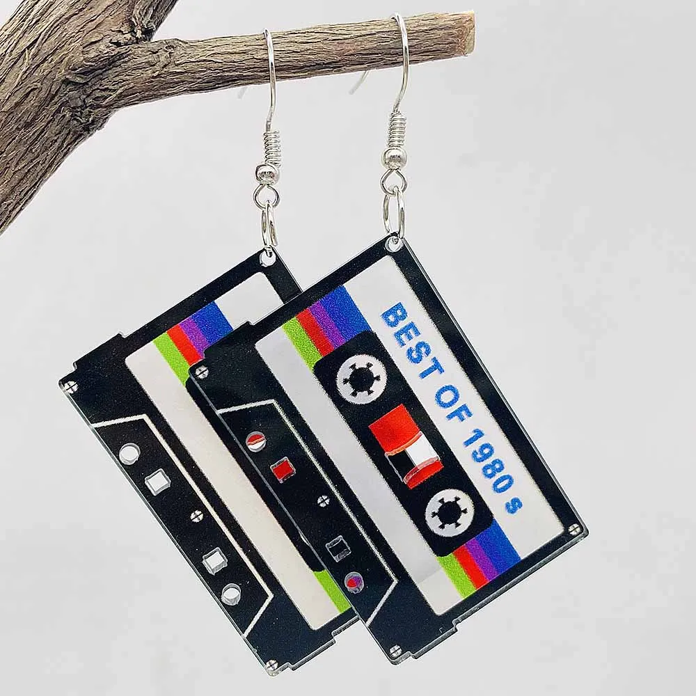 Vintage Magnetic Tape Acrylic Earrings Charms Fashion Jewelry Accessory for Women Friends Gifts Music Enthusiasts