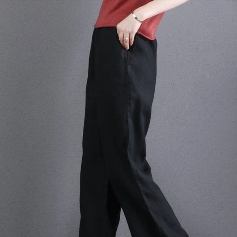Baggy Hosen Frauen Elastische Hohe Taille Elegante Streetwear Sommer Retro Gerade Hosen Bequeme Fashion Solid Heißer Verkauf Casual