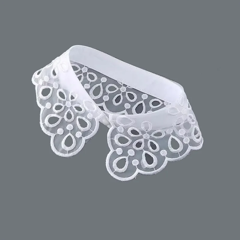 Chemise à fleurs blanches élégante, faux colliers pour femmes, en mousseline de soie, fait à la main, solide, col à revers détachable, mode dames, collier épais