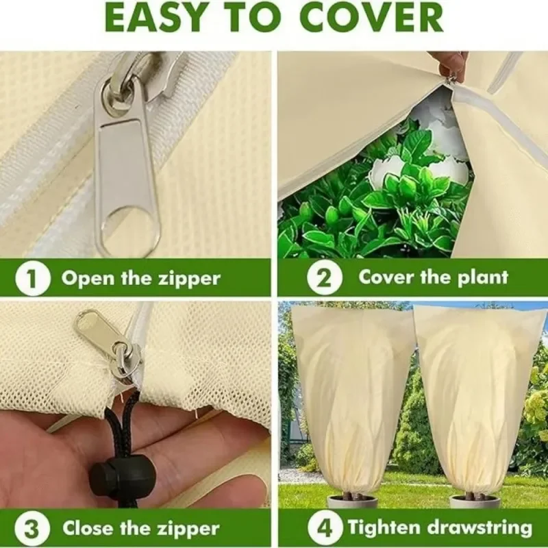 Bolsa de protección de plantas de invierno no tejida transpirable con cremallera cubierta de plantas con cordón patio al aire libre contra la cubierta cálida de plantas frías
