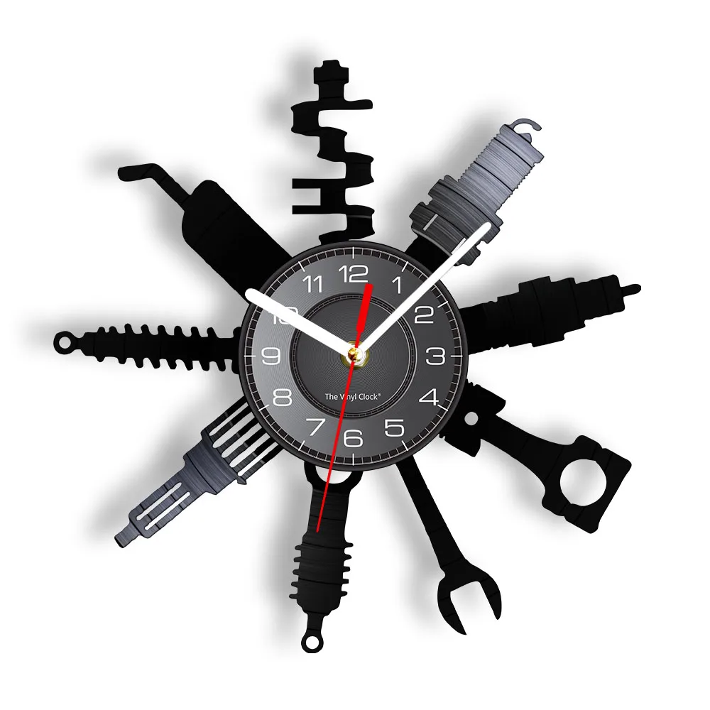 

Car Service Mechanic Repair Shop Vinyl Record Wall Clock Modern Design Garage Tools Vintage Album Art Hanging Clock Wall Watch