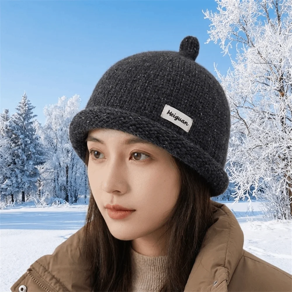 Personalized Solid Color Knitted Beanies Cap Keep Warm Rolled Edge Painter Hat Beret Multifunction Pacifier Cap Women