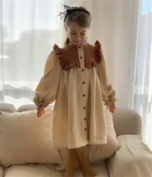 Family Matching Clothes Spring Summer Shirt Patchwork Mother Daughter Long-sleeved Soft Cotton Dress Women Dress  Birthday Dress