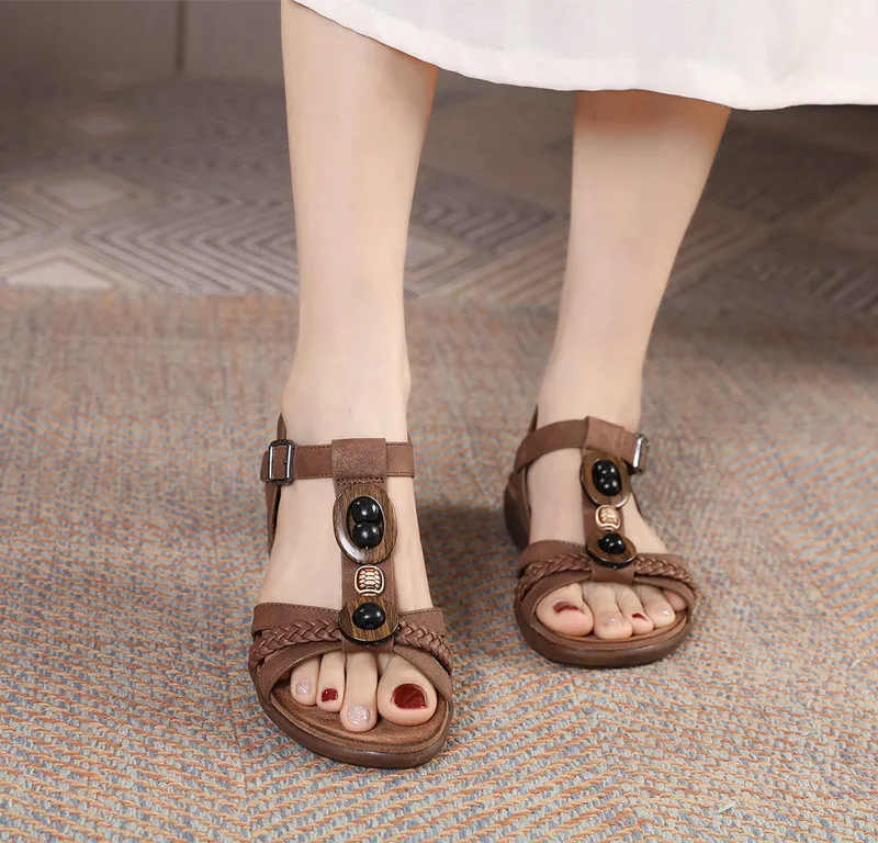 Women Shoes Sandals Summer Fashion Bohemian Style Sexy Women's Slip On Breathable Flat Heel Sandals Women Beach Shoes