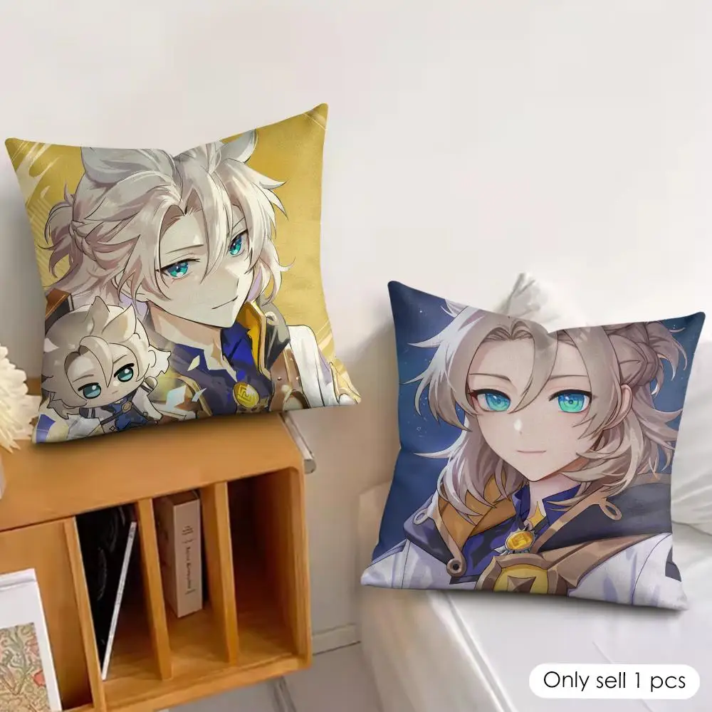 Albedo Cute Genshin Impact Cushion Cover Silky Short Plush Invisible Zipper Dustproof Sofa Pillow Case For Home Decor