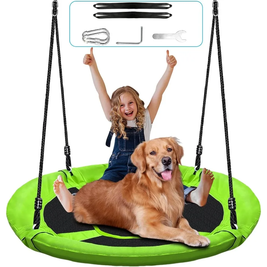 

40" Saucer Tree Swing Waterproof Platform Swing Seat 500Lb Weight Capacity Adjustable Ropes Outdoor Backyard Fun Green