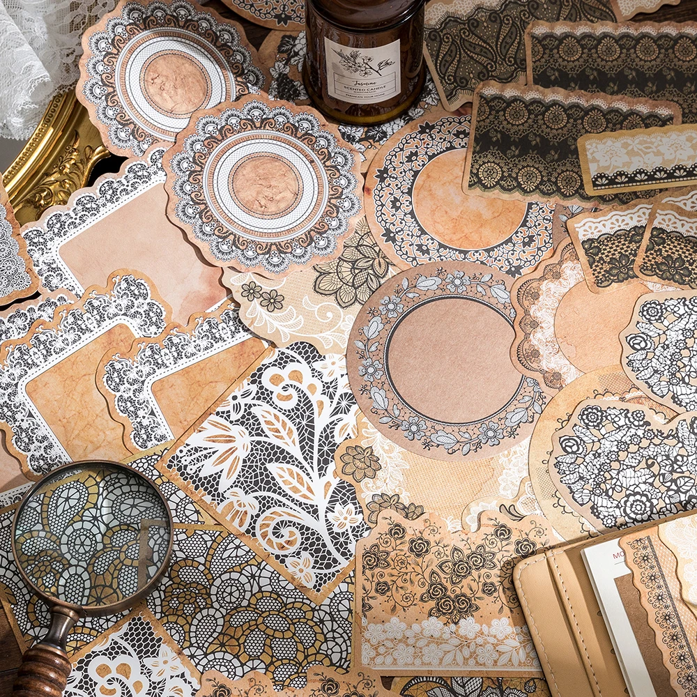 6 Bungkus/LOT Stiker Kertas Pesan Retro Seri Renda Menguning