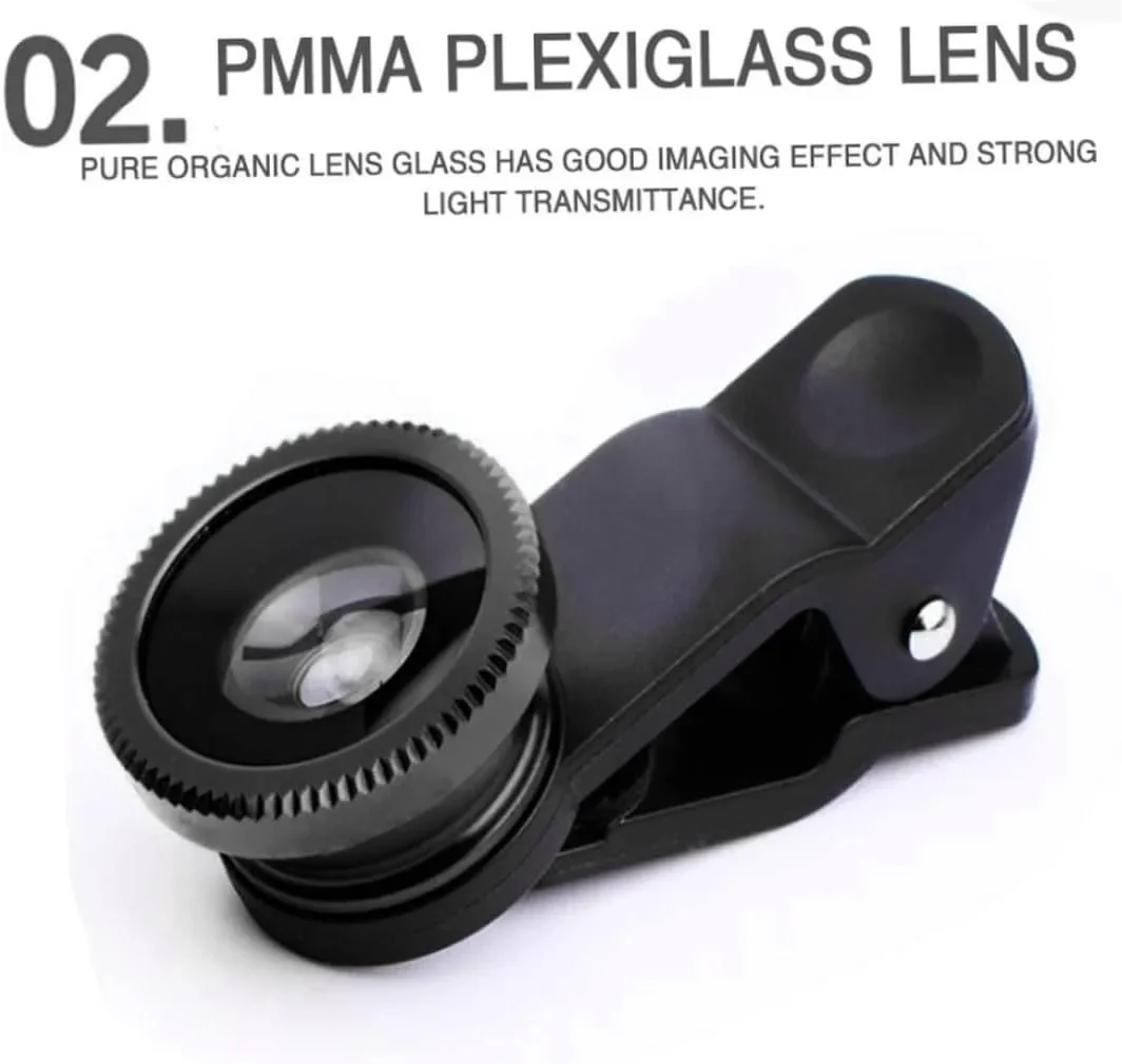 3 in 1 Phone Lens Kit Fisheye Wide Angle Zoom & Macro Camera Lenses with Clip for All Smartphones