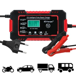 Cargador de batería Universal para coche, dispositivo de reparación de pulso de potencia de 12V, 6A, para Moto, húmedo, seco, plomo, ácido, AGM, Gel, carga rápida, pantalla LCD