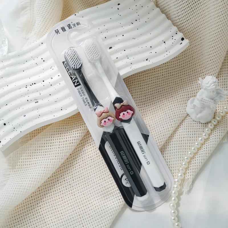 فرشاة أسنان كرتونية للبالغين مع شعيرات ناعمة للتنظيف العميق لا تضر الأسنان، فرشاة أسنان بتصميم مزدوج اللون باللونين الأسود والأبيض #6