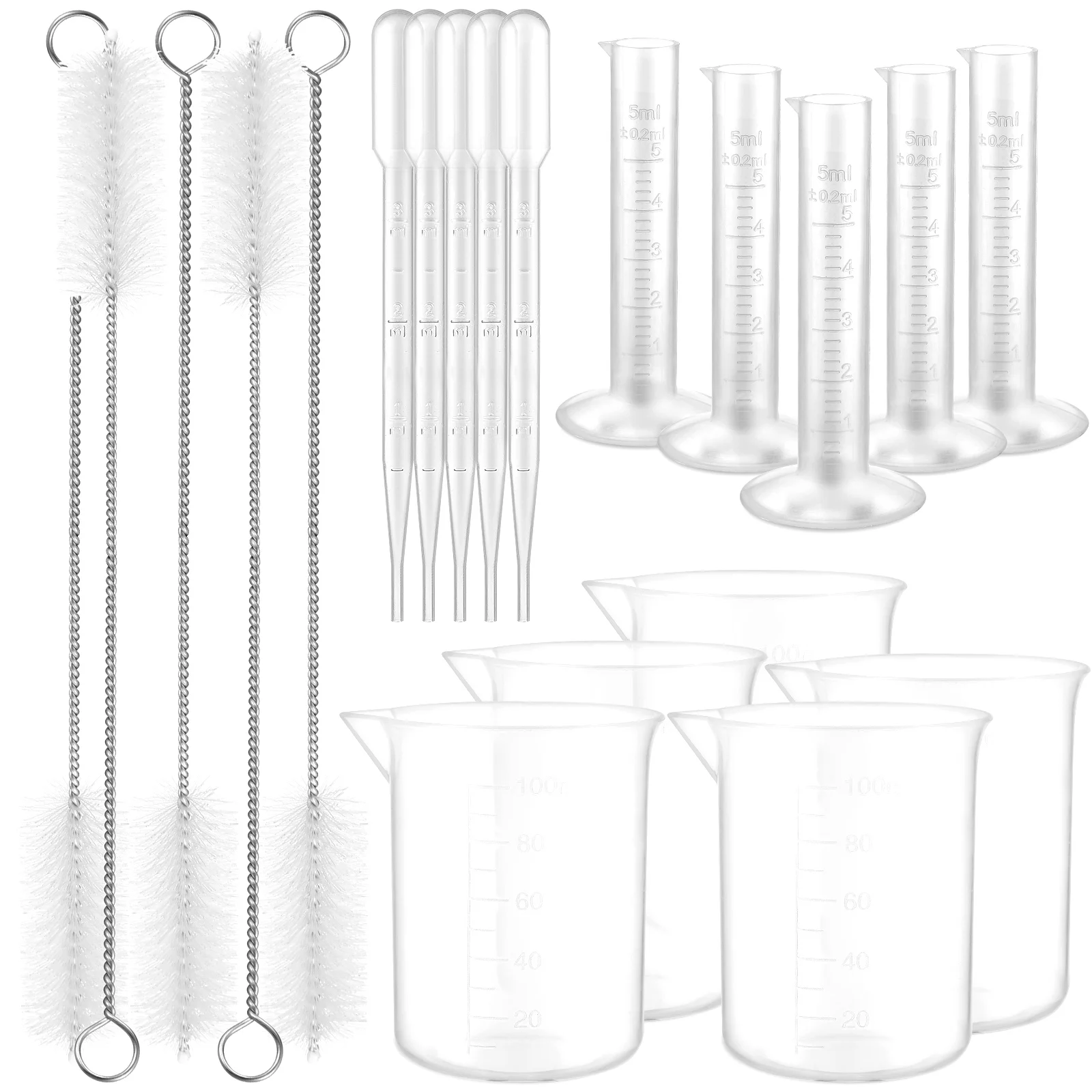 

1Set Plastic Graduated Cylinders Beakers Pipettes Test Tube Brush Accurate Measurement Clear Scale Liquid Transfer Laboratory