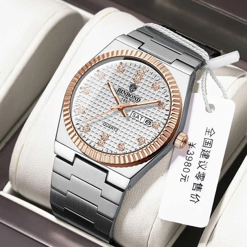 UTHAI Ultra-Thin Men's Watch Fashion Trend Waterproof Luminous Calendar Carved Case Stainless Steel Wristband Quartz Clock Gift