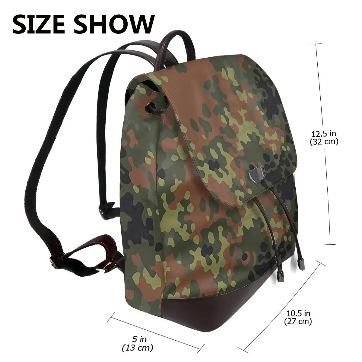 Flecktarn Camo Bookbag School Student Bags Hiking Travel Daypack for Women Fashion Derma Backpack