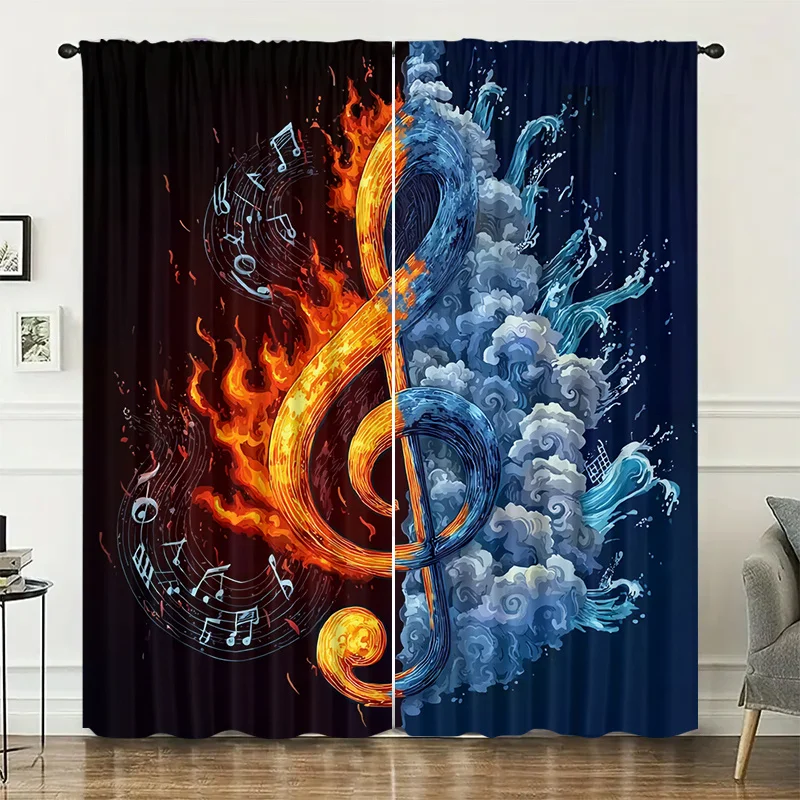 flame and water musical pattern curtains are installed using pocket rods and are suitable for bedrooms, living rooms, balconies