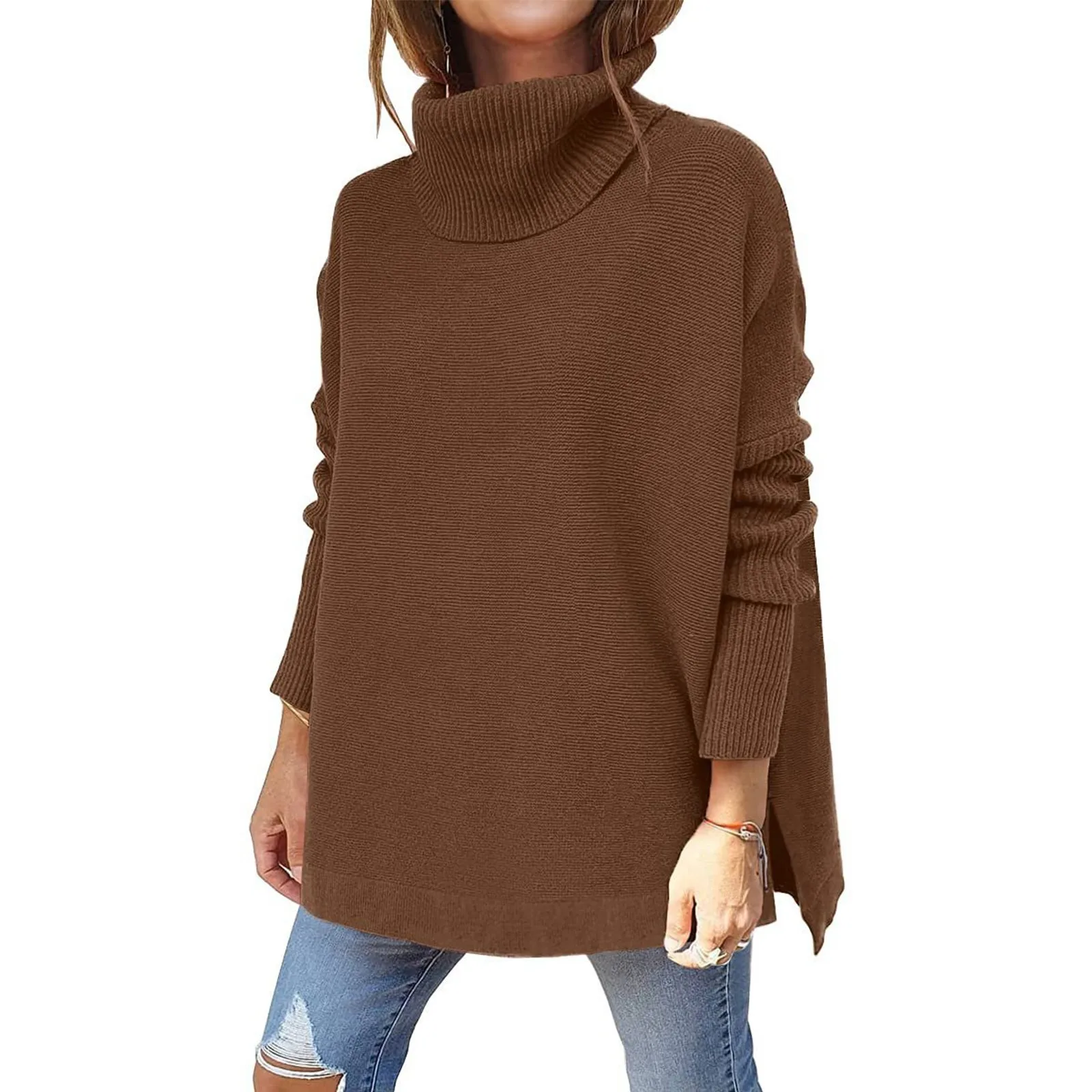 

Knitted Pullover Elegant Solid Color High Neck Sweater Women Winter Casual Loose Warm Thick Section Commuter Jumper 2024 New