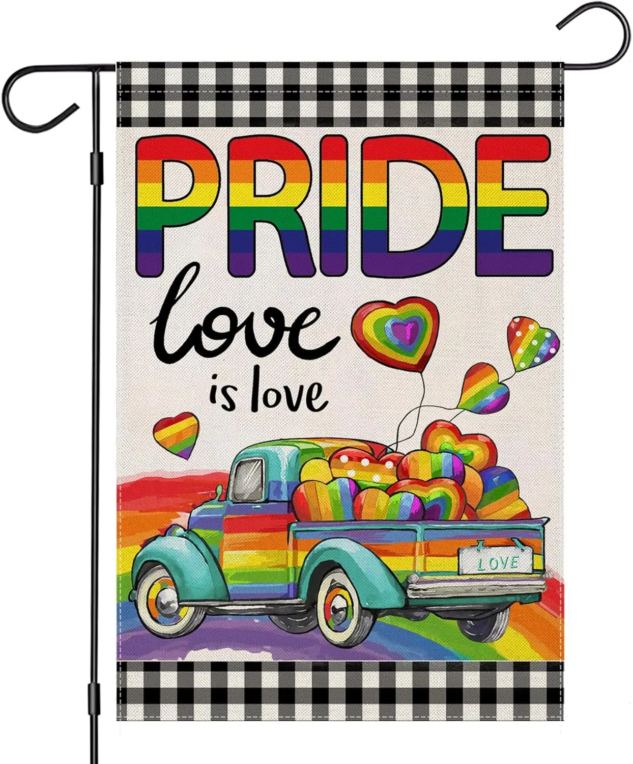 Pride Garden Flags for Outside, Buffalo Plaid Rainbow Truck Pride Gay Pride Lesbian LGBT Yard Decoration, Small Pansexual Outdoo