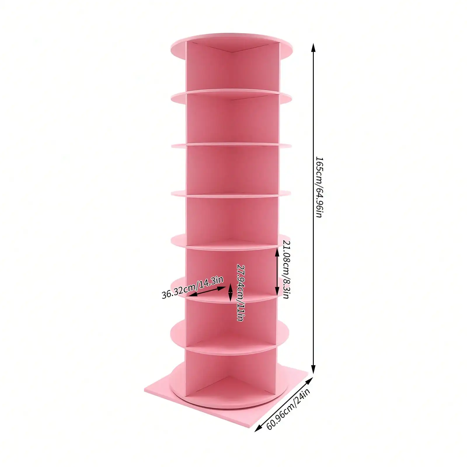 28-Pair Rotating Shoe Rack - 7-Tier, Pink, 360° Rotation, 77lbs Capacity, 23.6