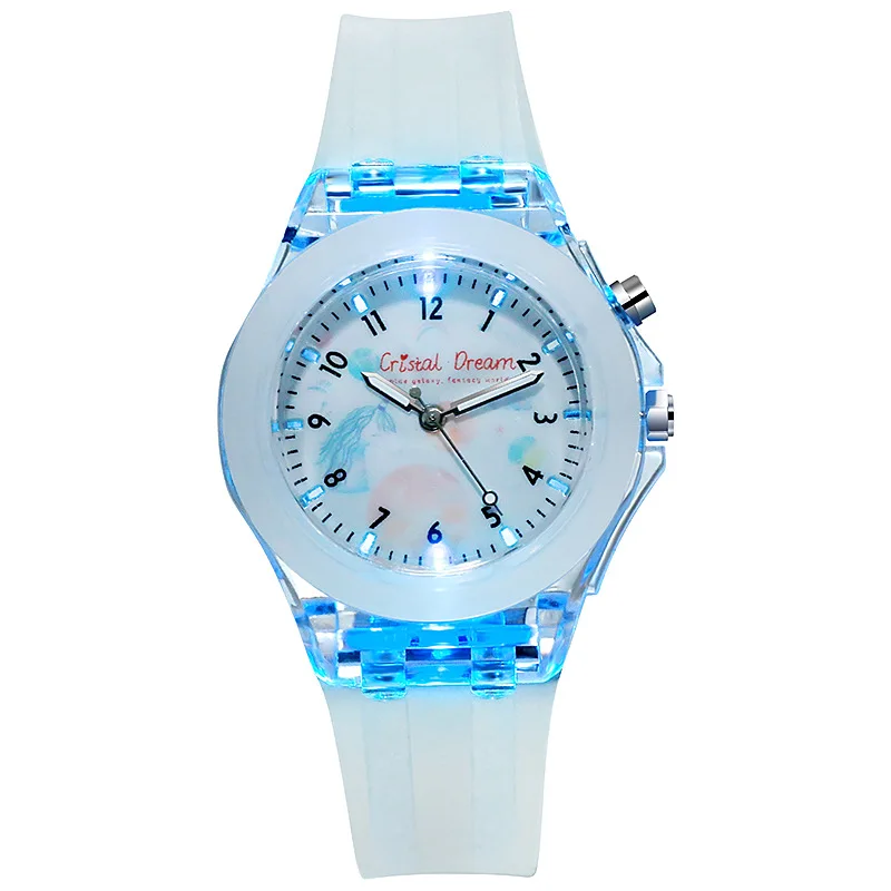 2pcs candy color silicone band Luminous Children's cartoon watch