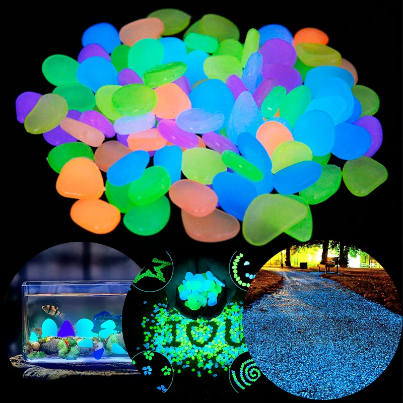 50Pcs Glow in the Dark Garden Pebbles For Sidewalk Garden Terrace Lawn Garden Patio Fish Tank Aquarium Decoration Glow Stone