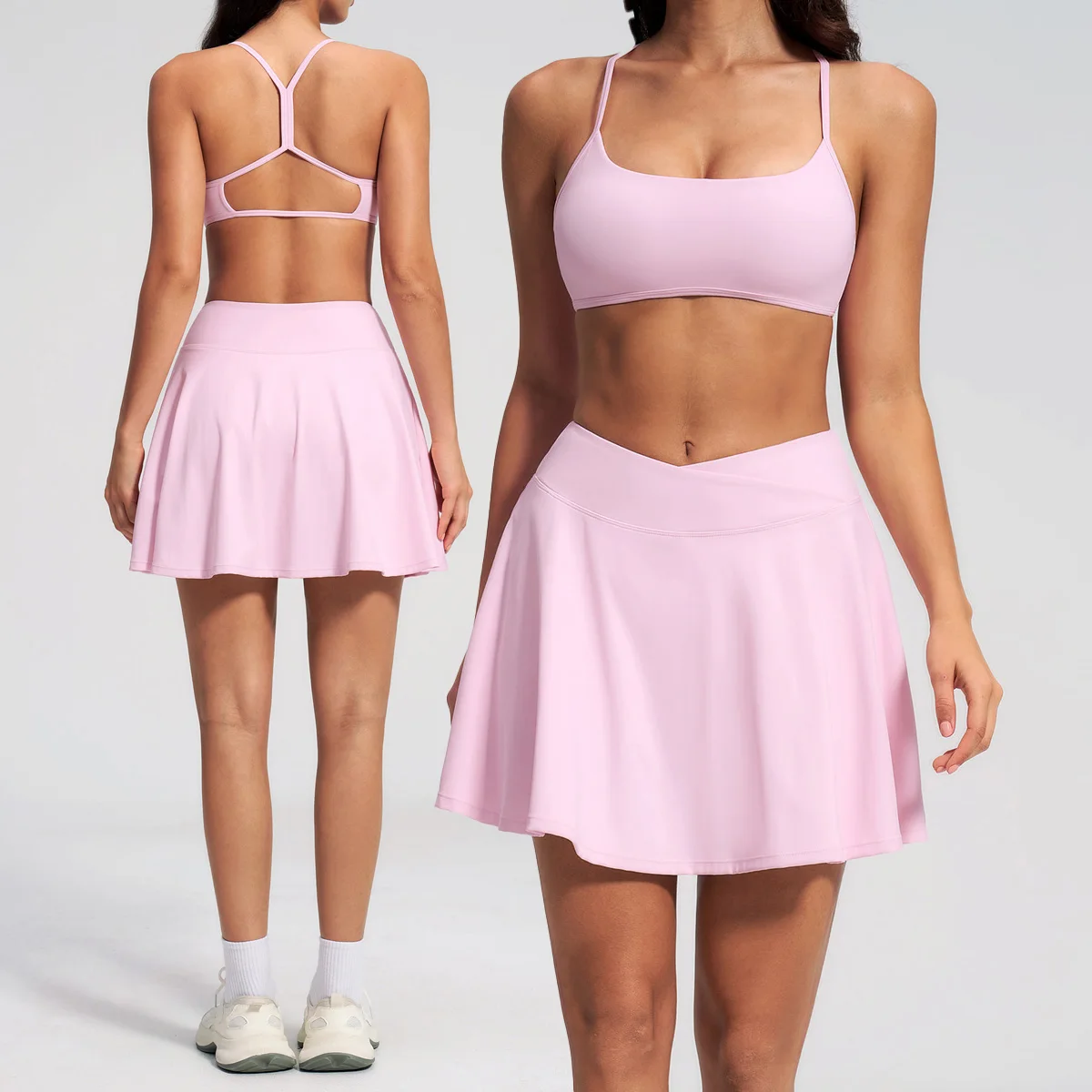 Yoga Set 2Pcs Casual Outdoor Bra Tennis Short Skirt Anti-light Running Pocket Fitness Breathable Yoga Tank Top Tennis Suit Set