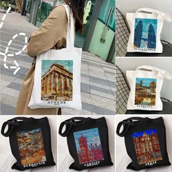 Amsterdam New York Munich Florence Rome Budapest Santorini Vatican Venice Athens Architectural Painting Canvas Tote Bag Handbags