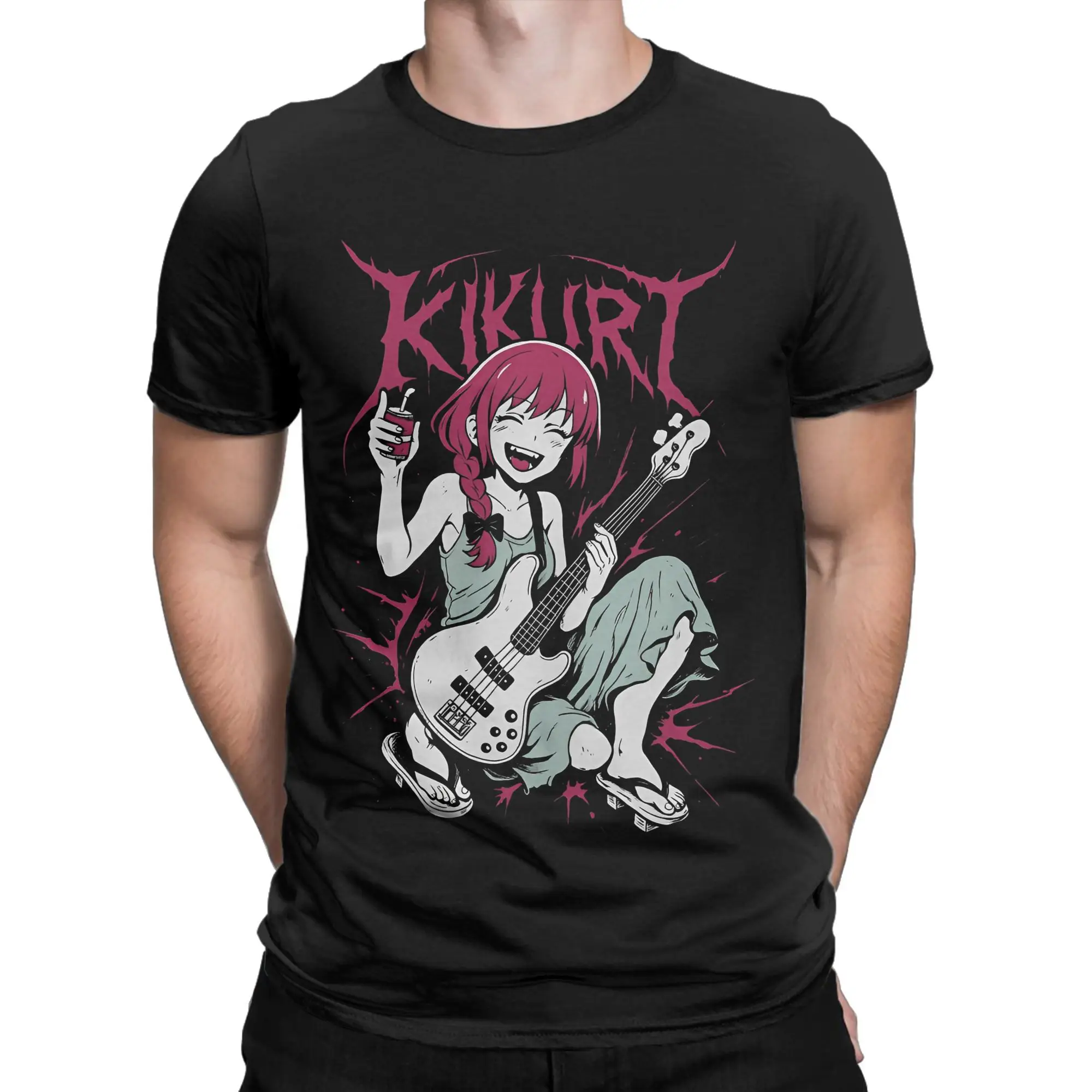 Men Bocchi The Rock Kikuri Hiroi Lines Letters Anime T Shirts  Cotton Clothing Round Collar Tee Shirt Plus Size T-Shirt