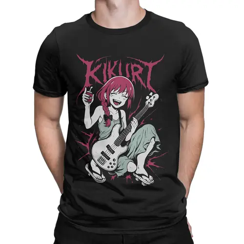 Imagen 2 del producto Camisetas de Anime con letras de líneas Bocchi The Rock Kikuri Hiroi para hombre, ropa de algodón, camiseta de cuello redondo, camiseta de talla grande