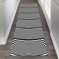 Black and White Striped Runner Rug Visual 3D Vortex Carpet Porch Foyer Fully Carpeted Home Bedside Hallway Mat