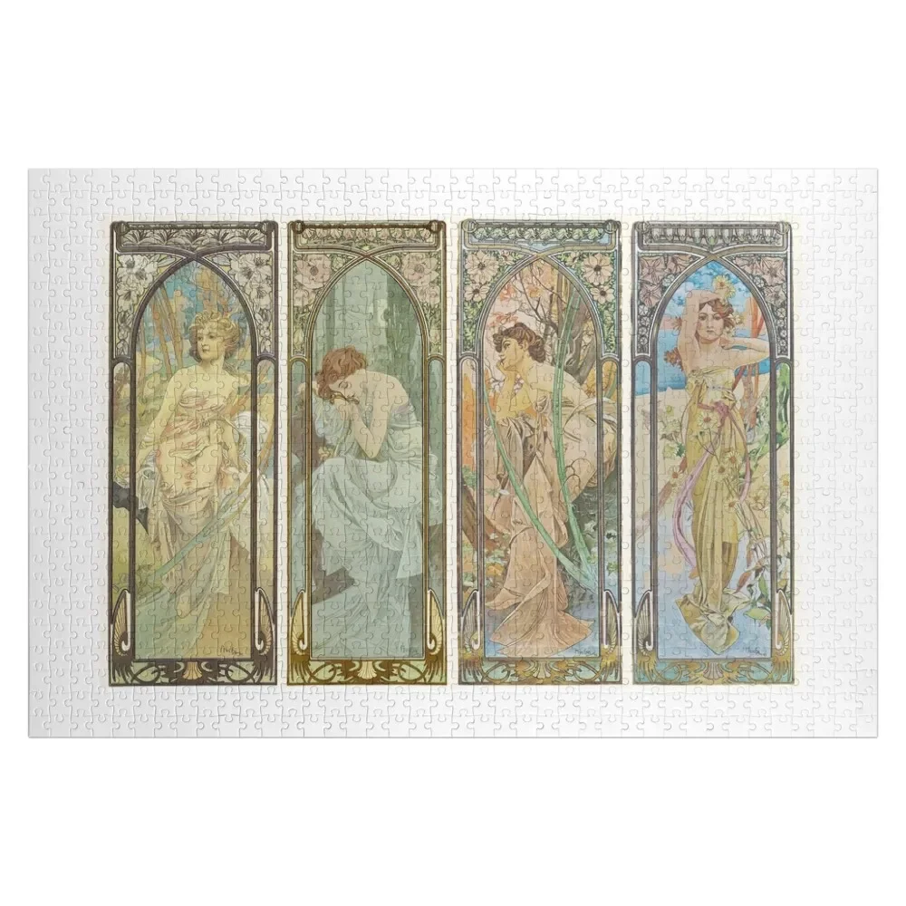 HD. The times of the day (1899) serie Alphonse Mucha HIGH DEFINITION Jigsaw Puzzle Personalized Gift Puzzle