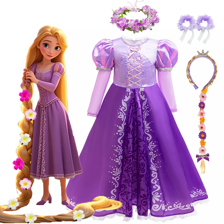 Disney Tangled Cosplay Principessa Rapunzel Abito Bambini Halloween Travestimento Maniche Lunghe Costume Ragazze Compleanno Carnevale Festa Outfit