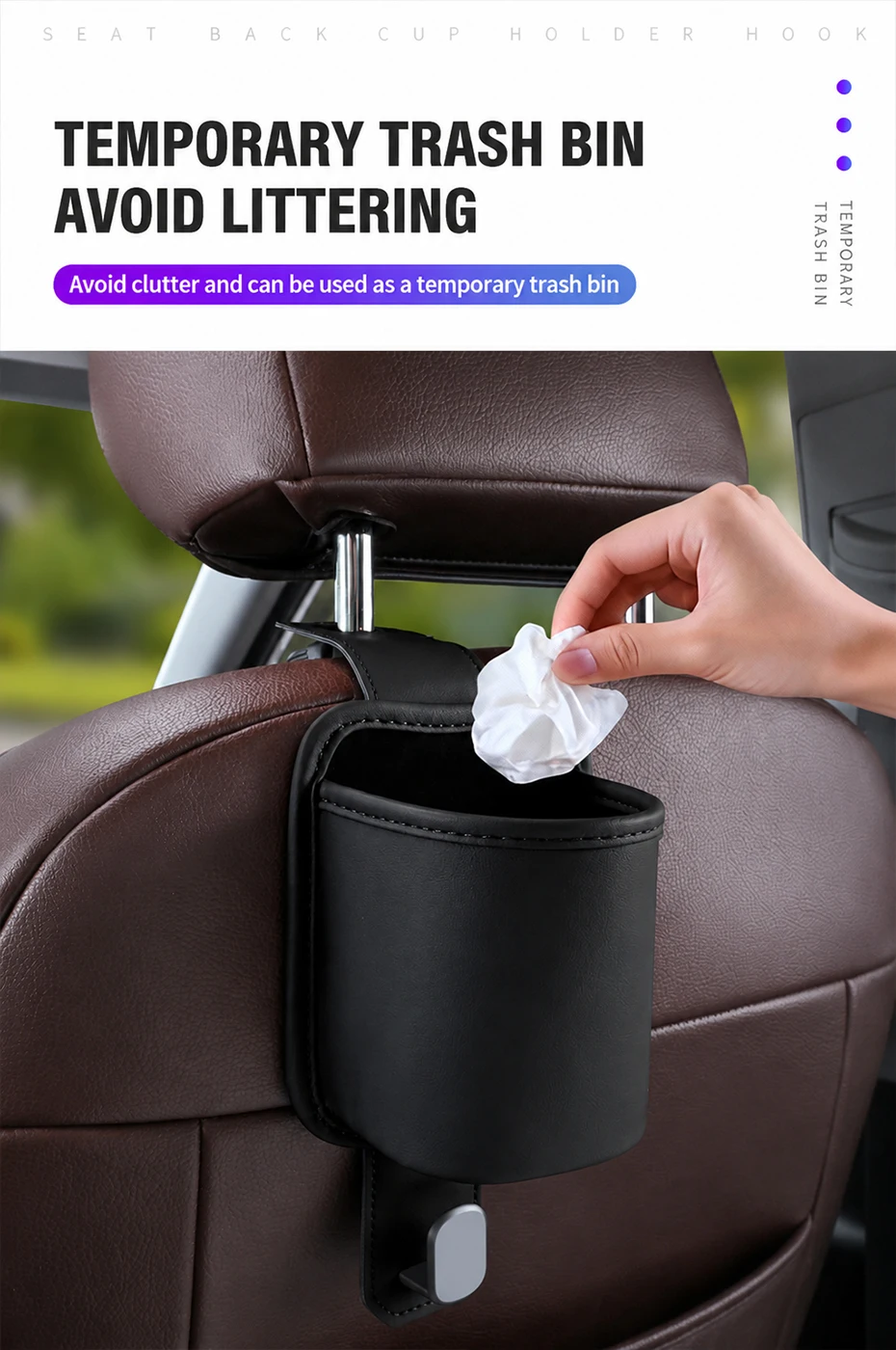SEAMETAL Auto-Rücksitz-Getränkehalter mit Haken, Universeller Getränkehalter-Organizer für den Rücksitz, Aufbewahrungsbox für Wasserflaschen – Detail 7