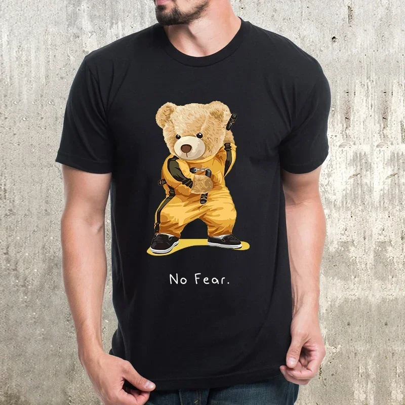 Hot Sale Kung Fu Teddy Bear Graphic Modal O-neck Short Sleeve Loose Couple T-Shirt Casual Hip Hop Streetwear Harajuku