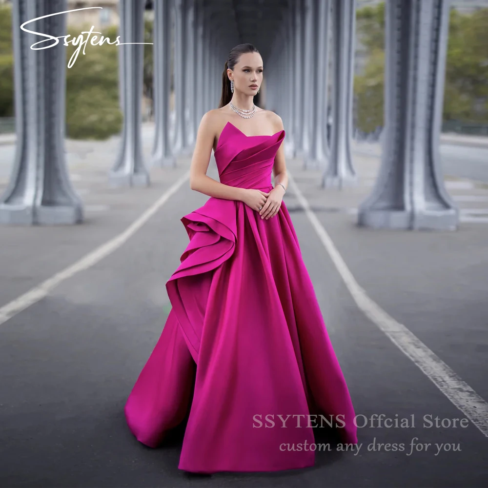 SSYTENS Elegant Pink Saudi Evening Dresses Customized Dubai Arabic Women Party Formal Luxury Gala Gowns Long Wedding Prom Dress