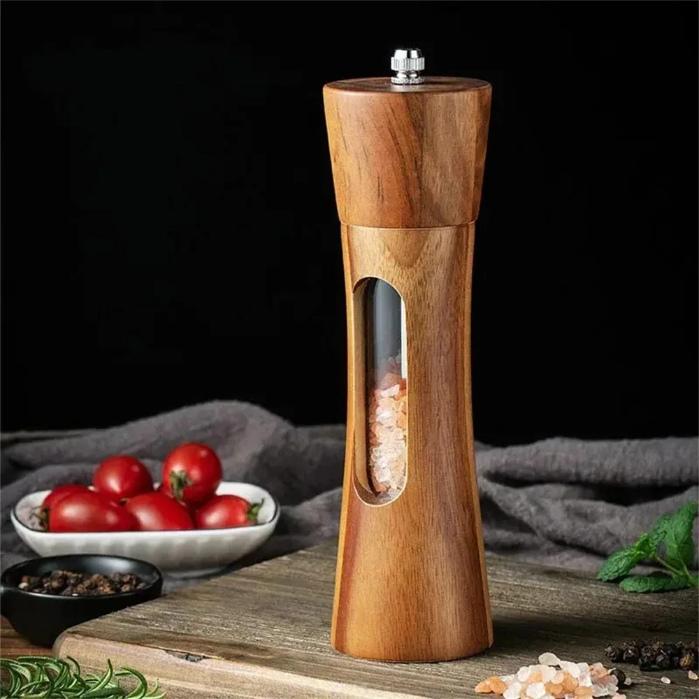 1/2PCS Wooden Pepper Grinder Salt Pepper Mill Grinding Adjustable Spice Salt Grinder Kitchen Cooking Tools Kitchen Stuff