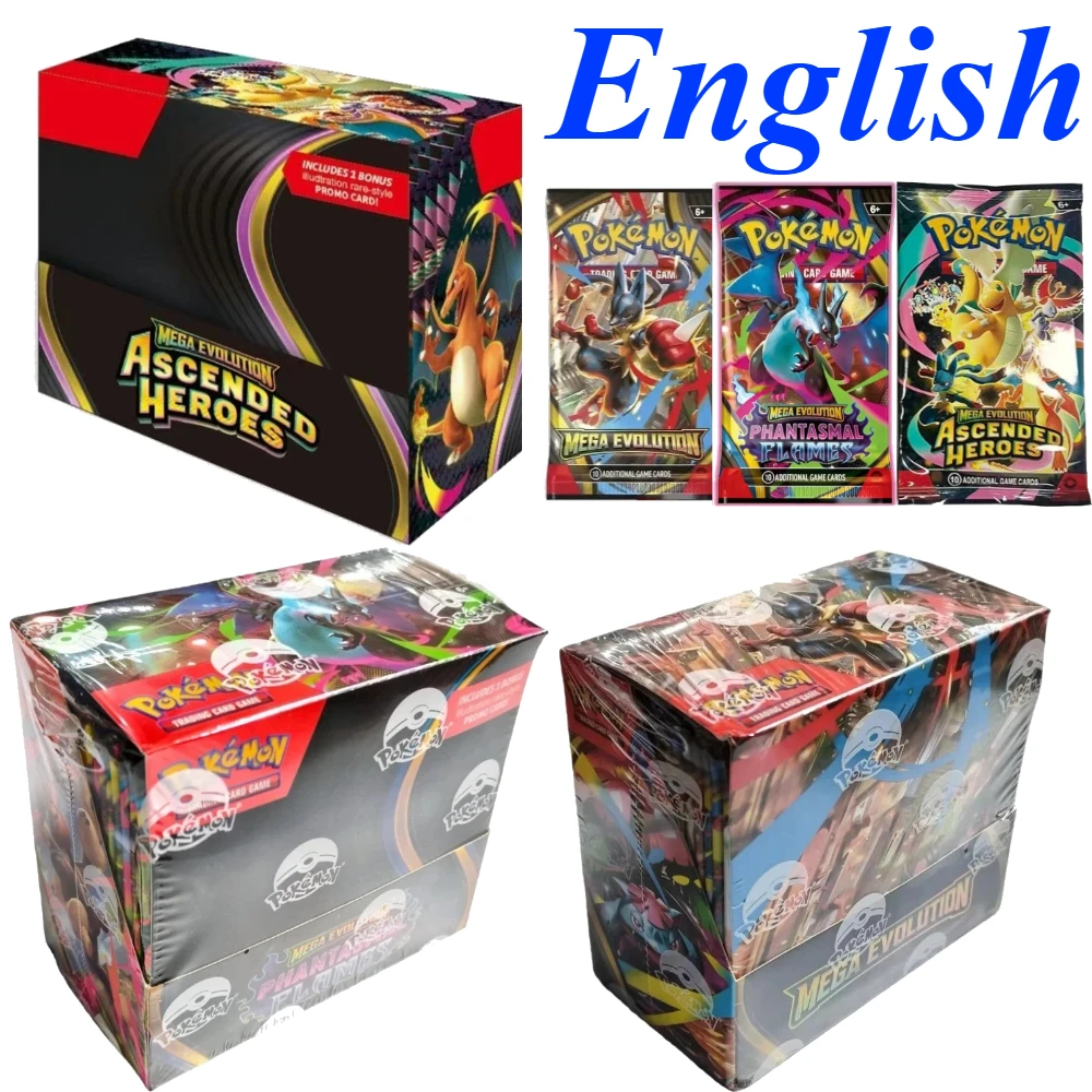 Pokemon TCG Booster Box Mega Evolution Erhabene Helden Phantasmale Flammen Englische Version Sammelkarten für Sammler und Geschenke